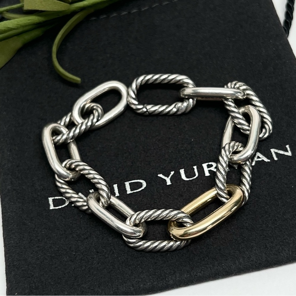 David Yurman 18K Madison Oval Chain Link Cable Bracelet .925 Sterling Silver
